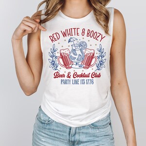 4th of July Cocktail Club Women&#39;s Muscle Tank Top, Cute Women&#39;s 4th of July Graphic Tank, Independence Day Tank Top
