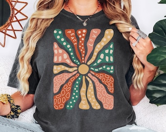 Wildflower Sunburst Comfort Colors Graphic Shirt, Boho Graphic Tee, Vintage Style TShirt
