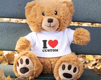 I Heart Custom Name Stuffed Bear, Cute Personalized Birthday Anniversary Gift Present Stuffed Animal, I Love You Custom Bear