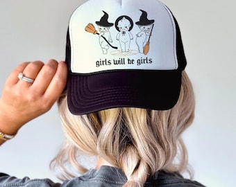 Halloween Dolls Girls Will be Girls Trucker Cap, Halloween Vibes Cap, Creepy Cute Mesh Hat, Cherub Aesthetic Hat, Halloween Trucker Cap