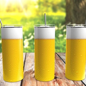 Beer Glass  Skinny Tumbler 20oz Travel Coffee with Lid and Straw Stainless Steel Insulated Hot or Cold, Cute Iced Coffee Tumbler Gag Gift