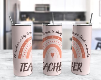 Rainbow Teacher Skinny Tumbler 20oz Travel Coffee with Lid and Straw Stainless Steel Insulated Hot or Cold, Cute Ice Coffee Teacher Tumbler