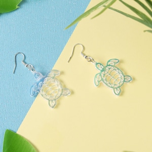 Iridescent Sea Turtle Acrylic Earrings, Cute Turtle Beach Earrings, Save The Turtles Earrings, Clear Laser Cut Acrylic Statement Jewelry