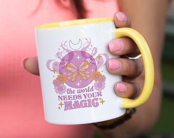 The World Needs Your Magic Coffee Mug, Cute Butterfly Mental Health Cup, Motivational Pastel Vibes Gift, Uplifting Gift for Loved Ones