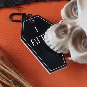 I Bite Matte Black with White Coffin Keychain | Laser Cut Matte Black Acrylic