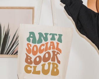 Anti-Social Book Club Canvas Tote Bag, Cute Librarian Bag, Book Lover Canvas Bag