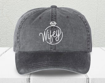 Ring Wifey Embroidered Pigment Dyed Hat, Cute Wifey Bride Bridal Women's Dad Hat, Cute Honeymoon Hat