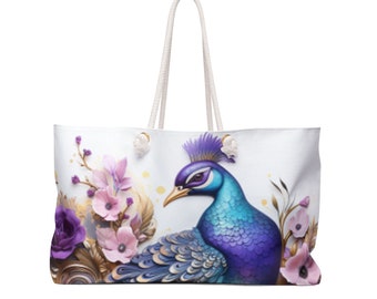 Peacock Weekender Bag Purple Peacock Bag Peacock Overnight Bag