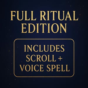 May include: A dark blue background with gold text that reads "FULL RITUAL EDITION." Below, a gold-bordered rectangle contains the words "INCLUDES SCROLL + VOICE SPELL."