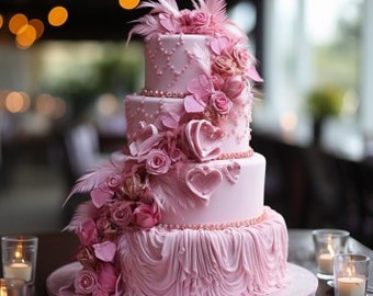 Pink Glitter & Roses 4 Tier Wedding Cake Design - A