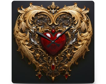 Golden Scroll Heart Acrylic Wall Clock