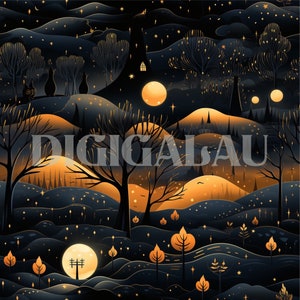 Dark Midnight Moon Halloween Style Background Digital Paper Seamless Pattern Wallpaper Graphic Design Background Commercial or Personal Use