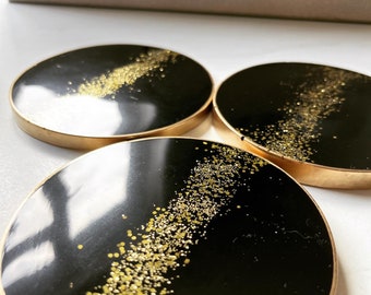 Black resin coaster with  GOLD accent