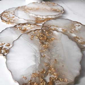 Pearl White and Gold Flake Coaster
