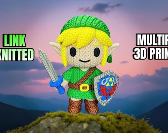 Estátua do Link em estilo crochê, feita em PLA, inspirada em The Legend of Zelda, peça de decoração para colecionadores e jogadores de videogame.