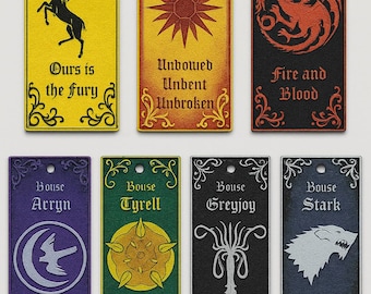 Bokmärken från A Song of Ice and Fire – Samling av 8 Westeros-hus med vapensköldar och motton