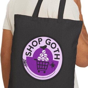 Goth Tote Bag, Halloween Canvas Shoulder Bag, Alternative Shopping Bag, Spooky Reusable Grocery Tote, Skulls and Spiders Purse