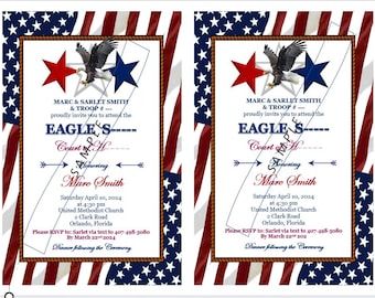 Invitación patriótica personalizada digital, Corte de Honor, Águila, 4 de julio, Escultismo