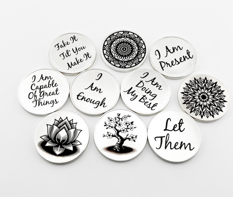 Affirmation Coin Keychain: Laser Engraved Metal Motivation - Etsy