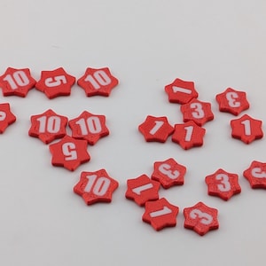 Doppelseitige Schadensmarker für Tcg und Brettspiele, 1 und 3 Schaden und 5 und 10, 3D gedruckt. Universell kompatibel, 20er Pack