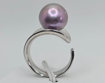 米国関税込み - 天然エジソンパールリング ナスパープル 13 mm 特大