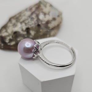 Anillo de perla natural grande, perla morada metálica natural, banda ajustable S925 rodinada, perla de 11,5-12 mm, piedra natal de junio, regalo de cumpleaños, para ella