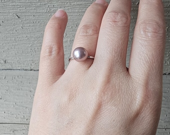 Natural pearl adjustable rhodinated S925 ring,9.5-10mm pearl,natural metallic violet,*NO DYE*June birthstone, birthday gift, for her,him.
