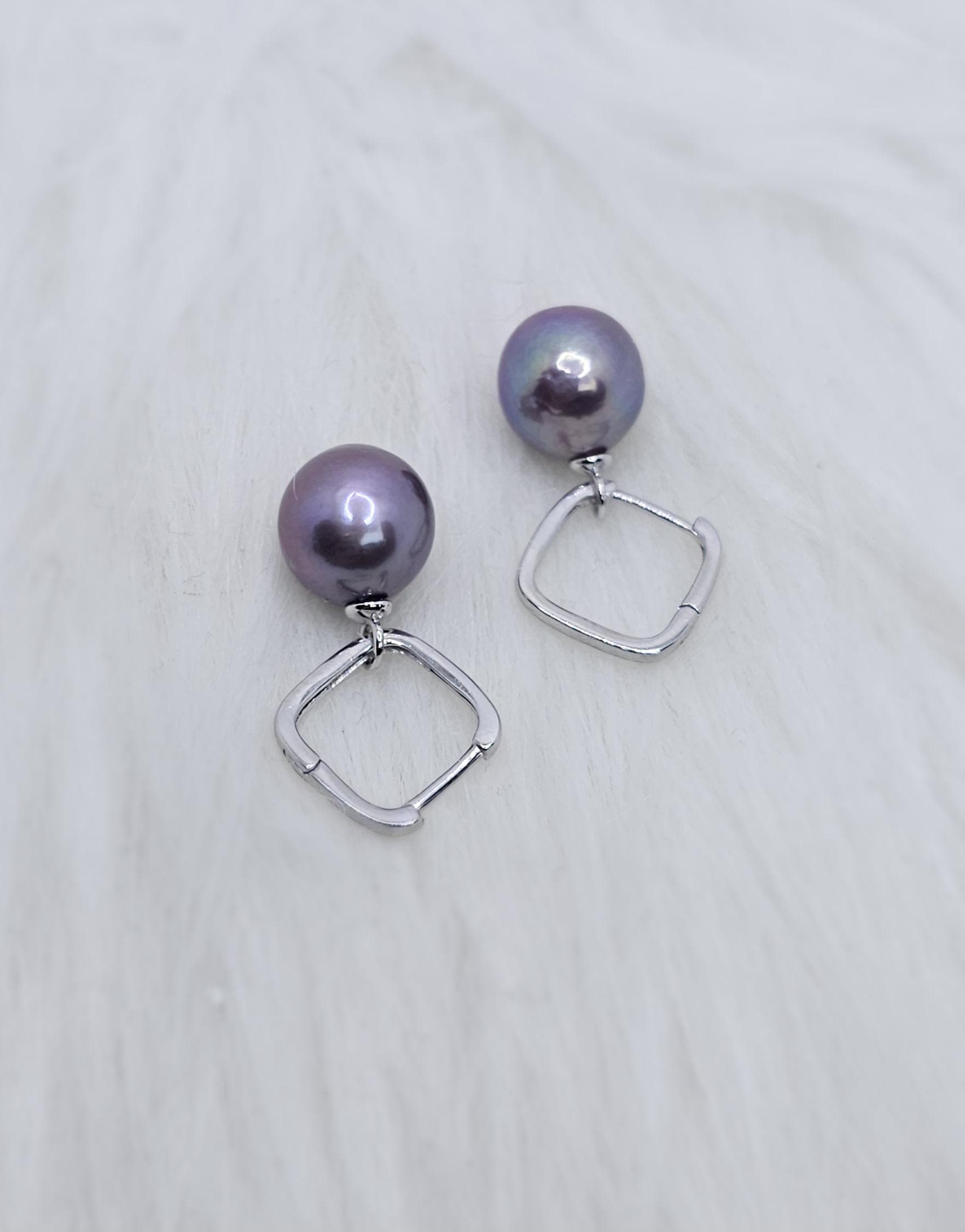 Orecchini Pendenti In Perle D'acqua Dolce Viola Naturale 6-7 Mm A Goccia Con Gancio Argento