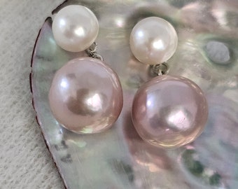 Large S925 natural light pink Baroque pearl dangle earrings,NO DYEpearls11-12mm,June birthstone, birthday gift,Mother&#39;s day,for mom,for her.