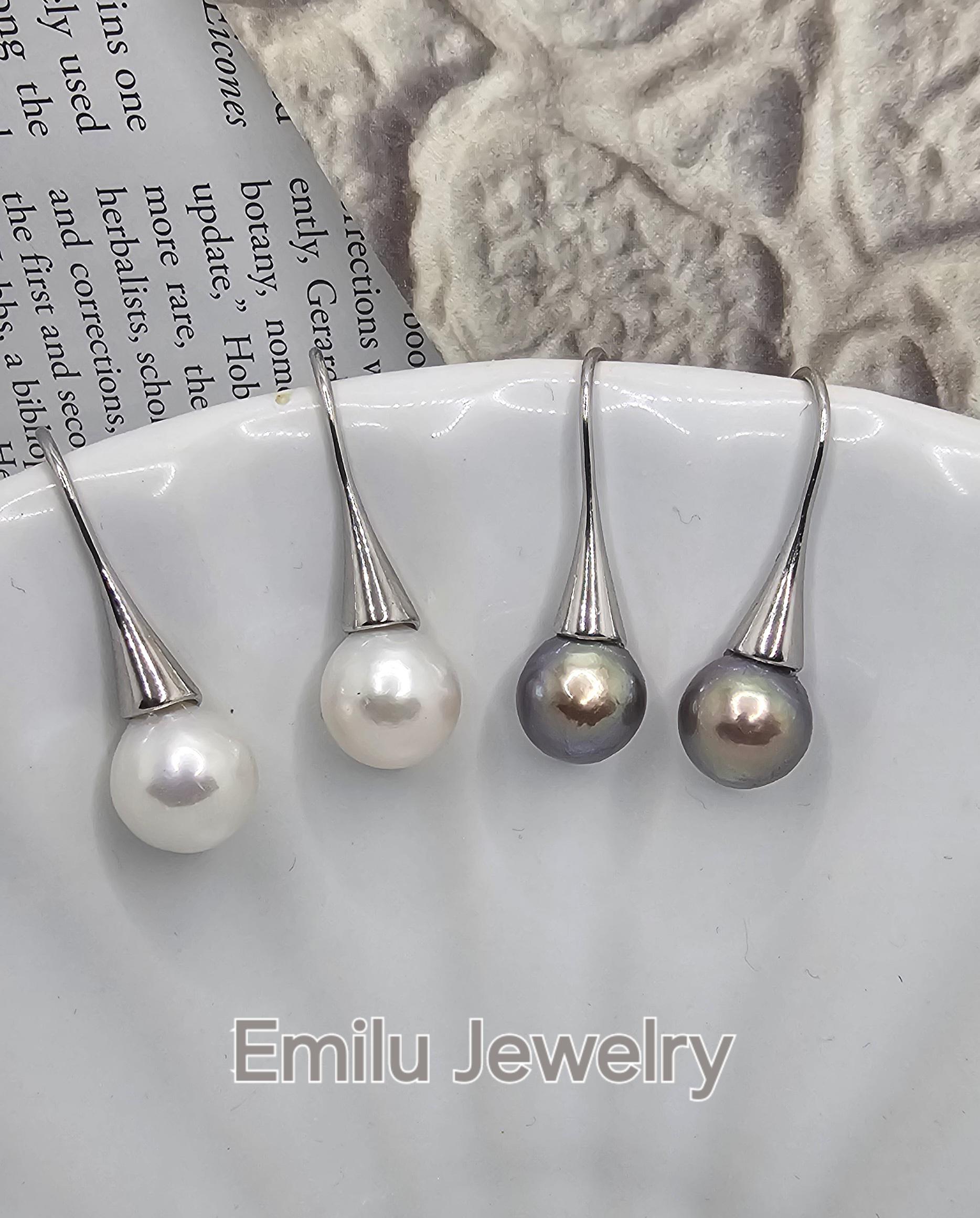 Natural freshwater pearl earrings with rhodinated S925 earring hooks, 9.7-10mmdark metallic,10-11mm white,birthstone, Holidays birthday gift