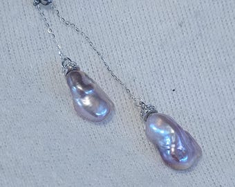 Natural Baroque pearl sterling silver necklace -high luster, white, dark metallic colours. June birth stone, mother's day, wedding,for her.