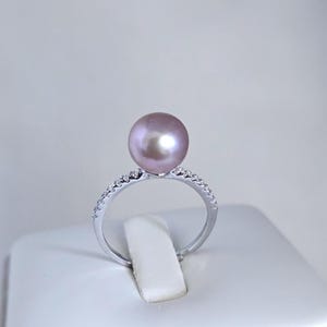 Anillo de perla natural, color metálico con tono morado, banda ajustable rodinada S925, perla de 9 mm, piedra de nacimiento de junio, regalo de cumpleaños de vacaciones, para ella.