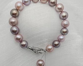 Large Natural Multicolour Edison freshwater pearl bracelet,10.7-12.5mm pearls, June birthstone, birthday gift, mother&#39;s Day,for her,for him.