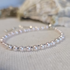 Narural light baby Pink Freshwater Pearl S925 Bracelet,4mm pearls.16-23 adjustable  Length.June birthstone,birthday gift, mother&#39;s Day, her.