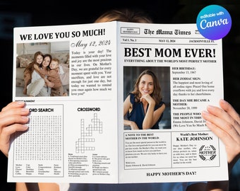 Mothers Day Newspaper Template, Mothers Day Gift Personalized, Mothers Day Card, Mothers Day Digital Gift, Mothers Day Gift From Daughter