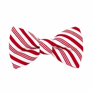 Candy Cane Dog Bowtie | Christmas Pet Bow Tie | Red & White Striped Holiday Pet Bow | Cat Bow | Hook-and-Loop Strap or Elastic Collar