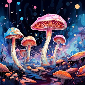 Mystical Mushrooms/ Set of 5/Ai Digital Art/ Ai Generated/ Digital Art/Printable/ Downloadable/