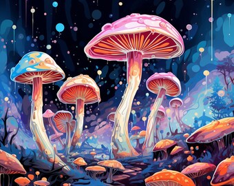 Mystical Mushrooms/ Set of 5/Ai Digital Art/ Ai Generated/ Digital Art/Printable/ Downloadable/