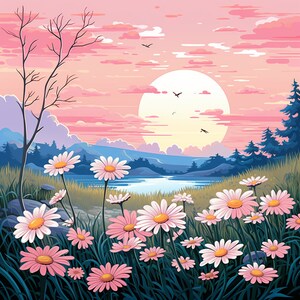 Pink Daisies/ Digital Print/ AI Generated Art/ Downloadable/ Printable