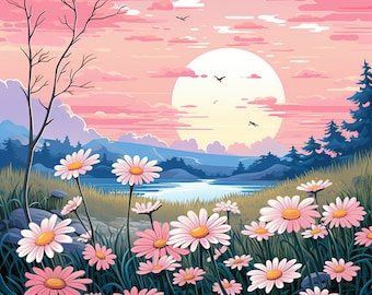 Pink Daisies/ Digital Print/ AI Generated Art/ Downloadable/ Printable