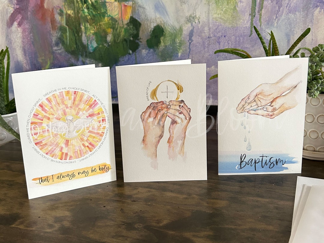 Watercolor Catholic Sacrament Card Set - Baptism, First Communion ...