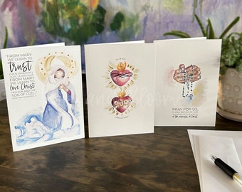Marian Watercolor Catholic Cards, Blessed Mother, Sympathy (Set of 3), Root and Bloom Forever