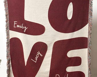 Personalized Names Love Blanket, Fun Retro Gift for Family