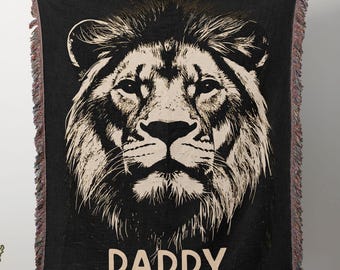 Daddy Lion Cotton Blanket, Personalized Name Throw, Father's Day Gift