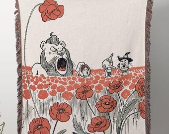 Magical Poppies Oz Blanket, Vintage Psychedelic Woven Tapestry, Retro Dorm Room Decor, Happy Stoned Throw, Sleepy Dreamy Nap Lover Gift
