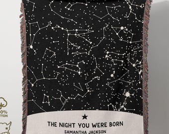 Personalized Birthday Star Map Blanket, Constellation Map by Birth Date, Custom Earth and Night Sky Tapestry