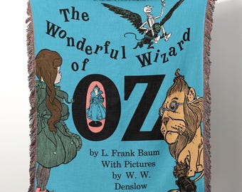 Nostalgic Oz Cotton Blanket, Vintage Classic Book Cover with Dorothy, Lion, and the Tin Man, Wizard of Oz Gift
