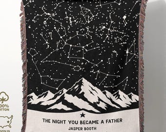 Personalized New Dad Star Map Blanket, Unique Fathers Day Gift from Kids, Woven Cotton Throw