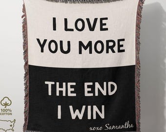 Personalized Minimalist Love Throw, I Love You More Tapestry, Cotton Anniversary Gift