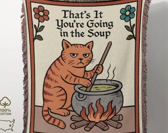 Grumpy Medieval Cat Blanket, Kitty Revenge Woven Tapestry, Funny Quirky Halloween Gift